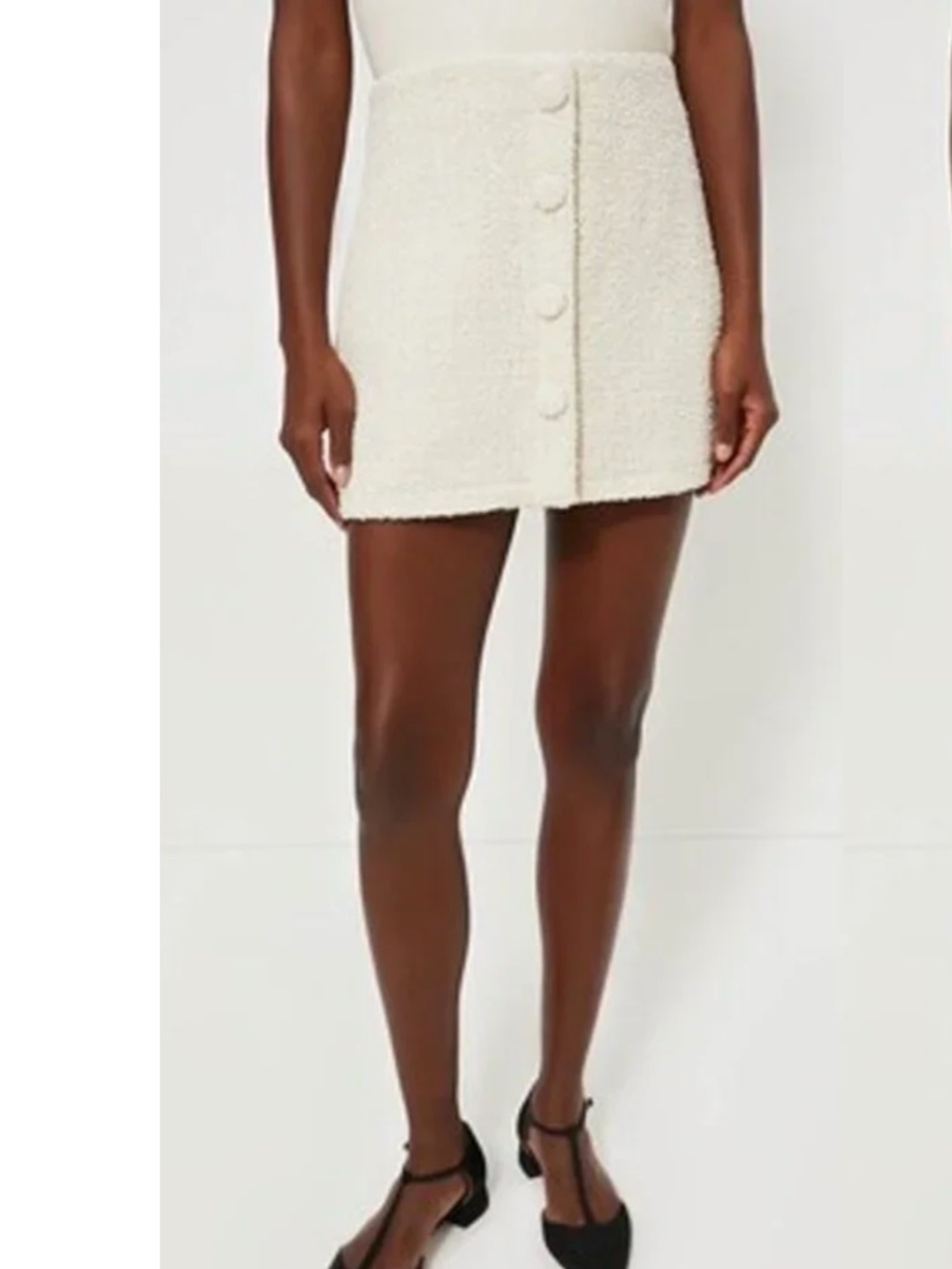 Tuckernuck Scarlet Mini Skirt Button Front Tweed Boucle Ivory Medium